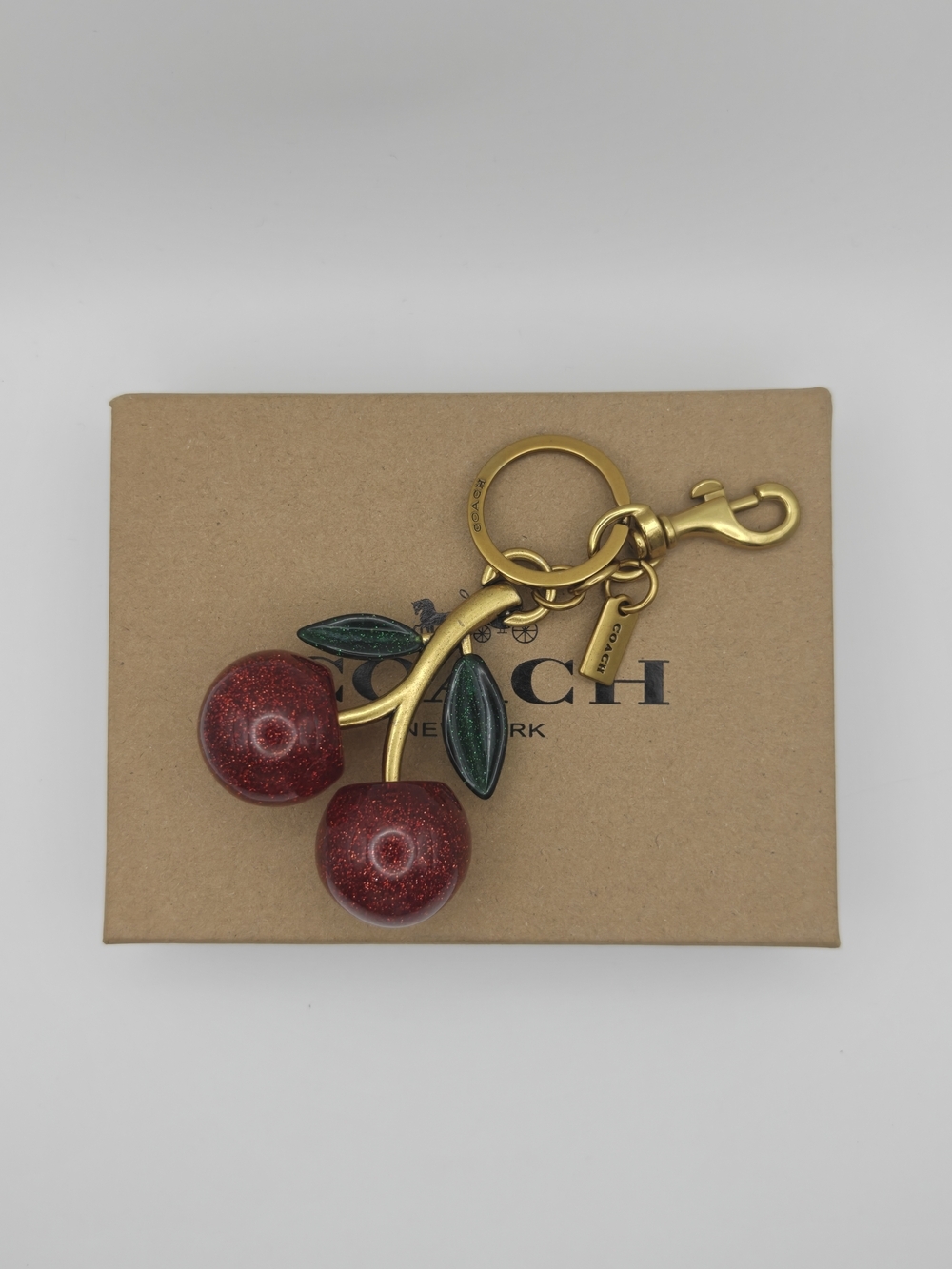 Coach Red Cherry Key & Card Holder Charm with Gold Hardware